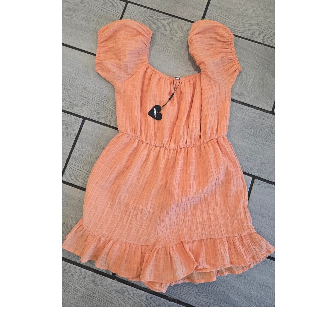 Fashion Nova Kids Mini Lorene Smocked Romper Orange Puff Sleeve Size 8 NWT